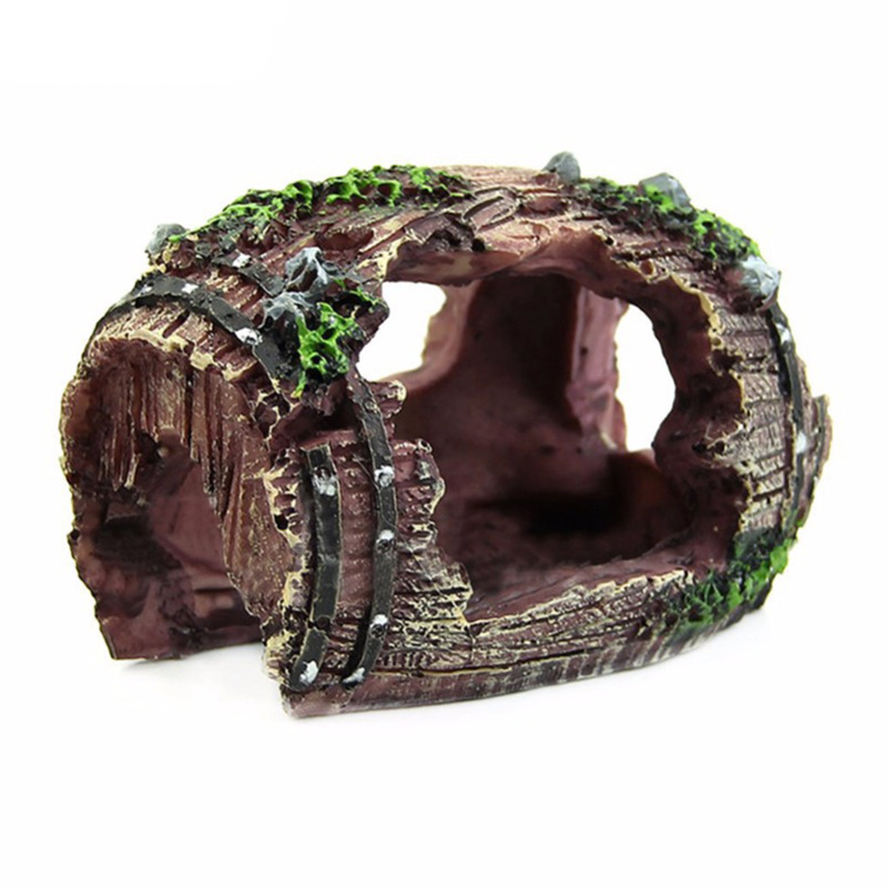 Aquarium Fish Cave - Aquarium Artificial Barrel Cave Resin Ornaments