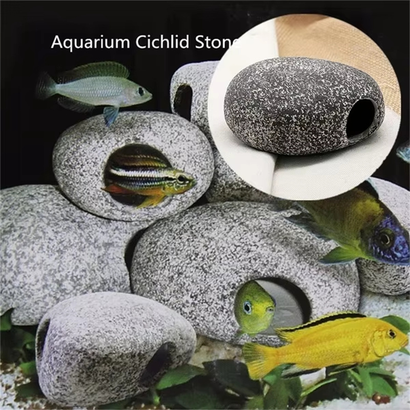 Aquarium Fish Cave - 1/2Pcs Aquarium Cichlid Stone Ceramics Rock